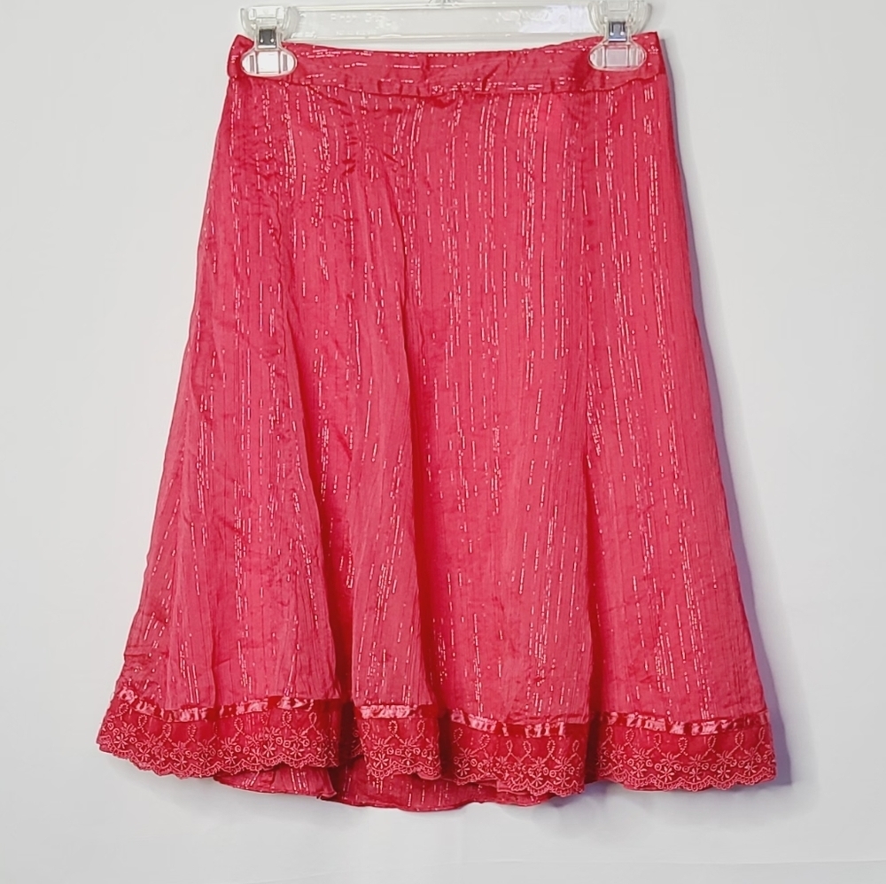 Joinus pink full fit and flare skirt lace detail lace hem sz XS